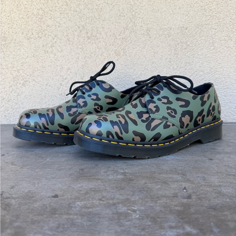 Dr. Martens Green Leopard 1461 Shoes